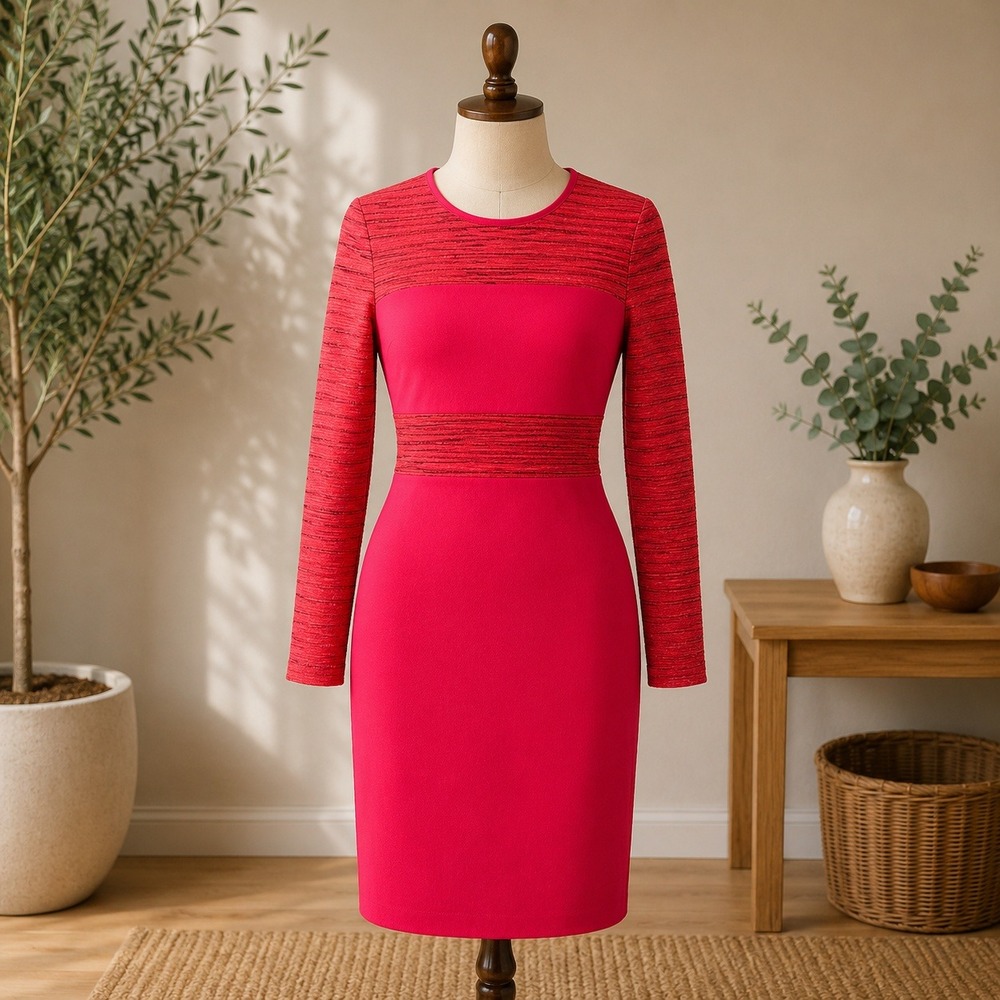 NWT‎ Bebe Bodycon Mini Dress Womens Medium Red Textured Mesh Panel Long Sleeve